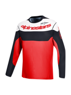 Rotes A-Dura Race Langarmtrikot mit Alpinestars-Branding und schwarz-weißem Color-Blocking für MTB-Performance.