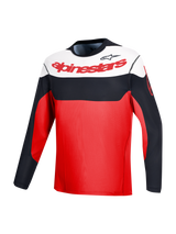 Rotes A-Dura Race Langarmtrikot mit Alpinestars-Branding und schwarz-weißem Color-Blocking für MTB-Performance.