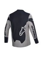 Alpinestars A-Dura Race Trikot, Langarm-MTB-Radtrikot, Rückansicht, Grau und Schwarz mit weißer Logo-Grafik, leichtes Stretchmaterial mit verlängertem Saum.