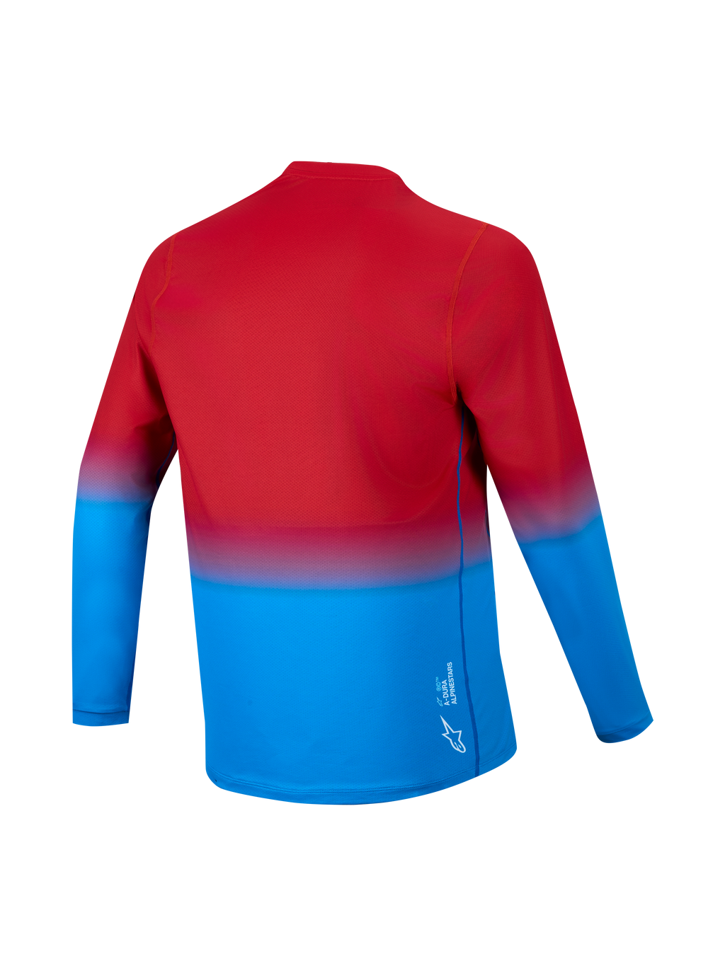 A-Dura ASTARS 2.0 Long Sleeve Jersey in red and blue gradient, back view showing drop tail and performance fabric.