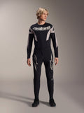 Alpinestars A-Supra Melt Pants and matching Long Sleeve Jersey, model wearing black MTB kit with large white star graphics on thighs and 'astars' branding on chest, professional mountain bike racing apparel.