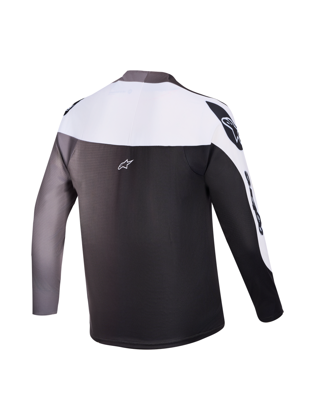 A-Supra Elite Trikot Rückansicht, grauer Farbverlauf, langärmeliges MTB-Renntrikot mit Alpinestars-Branding.