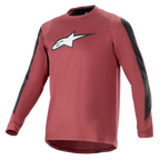 Alpinestars A-Dura Dri Astar Long Sleeve Jersey, Burgundy and Black, moisture-wicking drirelease fabric, crew neck, white Astar logo on chest, black mesh panels on sleeves, performance mountain bike apparel