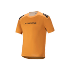 Alpinestars A-Aria Polartec Switch Short Sleeve Jersey, Dark Gold, black Alpinestars text on chest, shoulder logos, technical mountain bike apparel with drop tail design