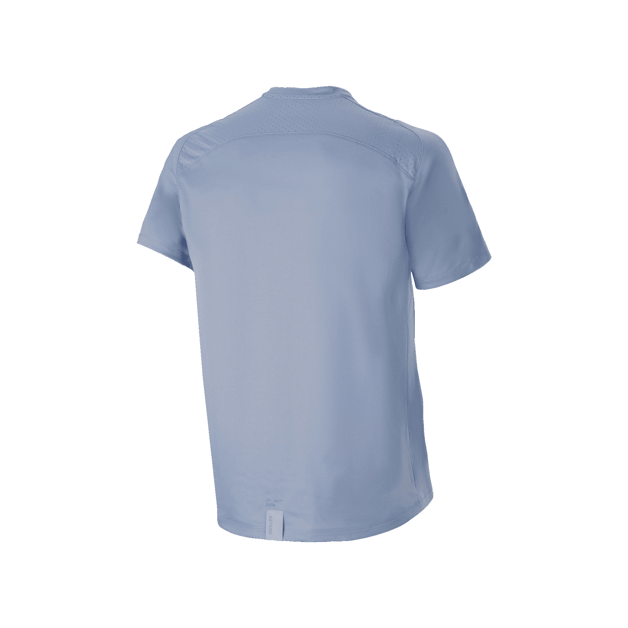 Alpinestars A-Dura Dri Astar Short Sleeve Jersey, Infinity Blue, back view featuring mesh ventilation panels on the upper back and shoulders, longer drop tail hem, technical MTB cycling gear