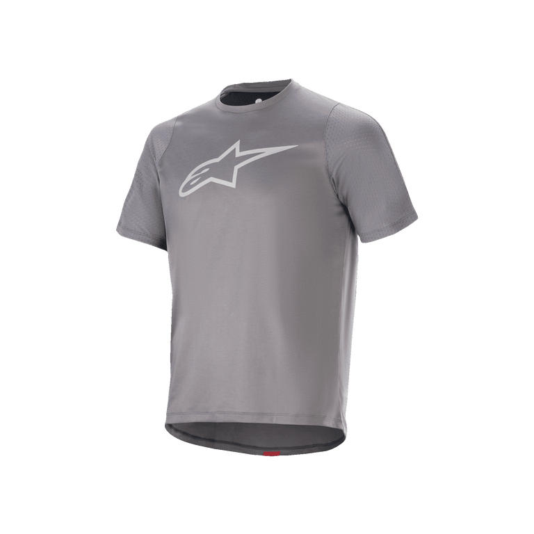 Alpinestars A-Dura Dri Astar Jersey, Short Sleeve MTB Cycling Jersey, Dark Gray, featuring a white Astar logo on the chest, mesh ventilation panels on the sleeves, and technical drirelease fabric for off-road riding