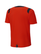 Alpinestars A-Dura Dri Wool Kurzarmtrikot, Spicy Orange, Rückansicht, mit schwarzen Mesh-Einsätzen an den Schultern und am Kragen, verlängerte Rückenpartie für zusätzliche Abdeckung beim Trailriding