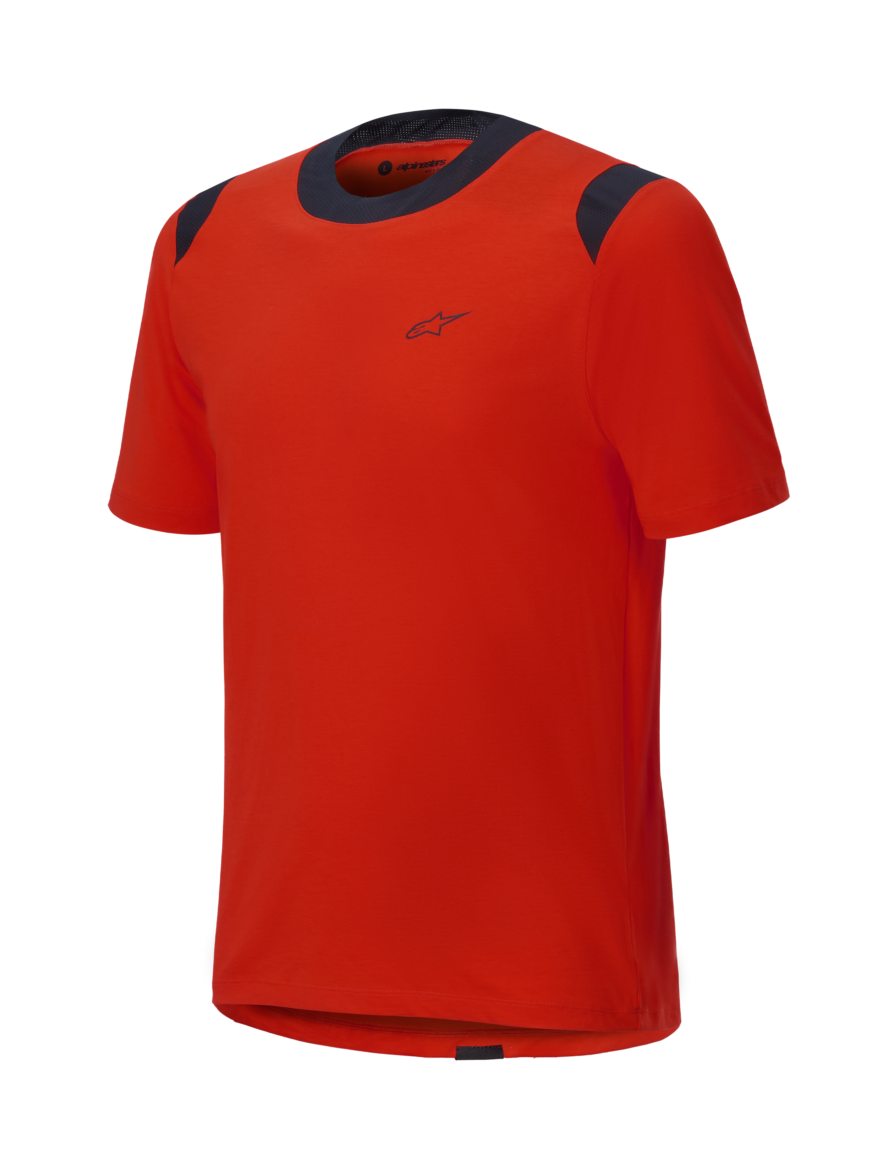 Alpinestars A-Dura Dri Wool Short Sleeve Jersey, Spicy Orange with black mesh panels on the collar and shoulders, minimalist design with a small chest logo, technical mountain bike apparel