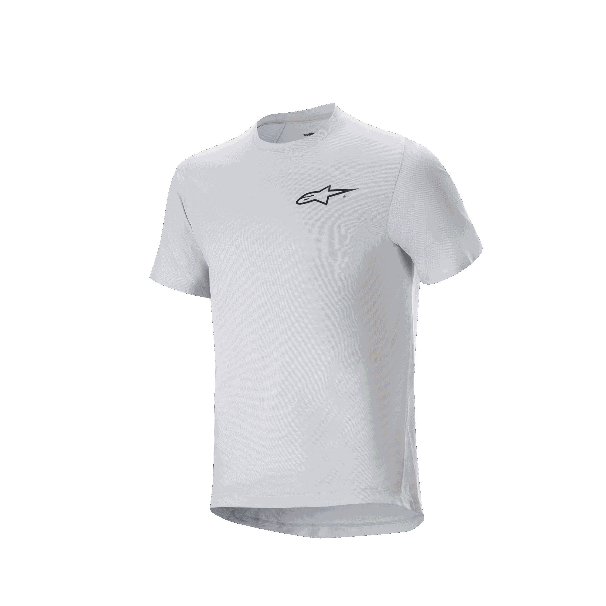 Alpinestars A-Aria Astar Jersey, Short Sleeve Cycling Jersey, White Dove, featuring a small black Alpinestars logo on the chest, performance fit with a dropped tail for MTB riding