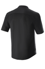 Alpinestars Drop Meta Jersey - Short Sleeve, Black, back view featuring unique shoulder yoke and sleeve seaming, extended tail for coverage, lightweight breathable mesh for mountain biking