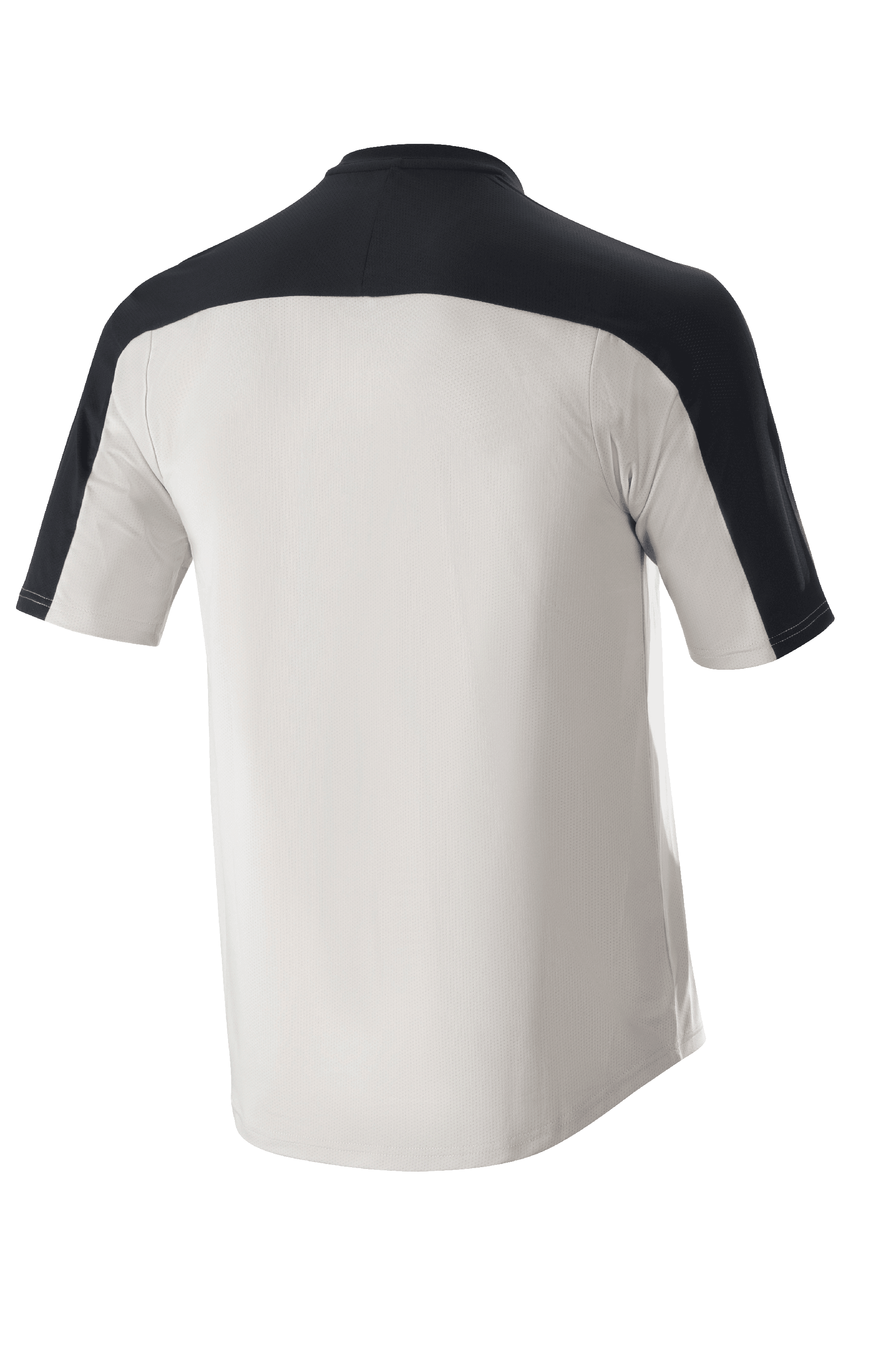Alpinestars Drop Meta Jersey - Short Sleeve, MTB Jersey, Light Gray and Black, back view featuring a black shoulder yoke and extended tail, breathable mesh construction for off-road cycling