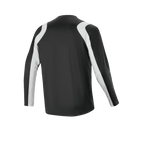 Alpinestars A-Supra Oscar Jersey - Long Sleeve, Black, back view, featuring curved white panels on shoulders and sleeves, lightweight and breathable MTB cycling apparel