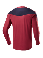 Alpinestars A-Supra Race Jersey - Long Sleeve, Burgundy and Navy, Rear view showing technical micro-perforated fabric, dark shoulder panel with logo, performance MTB gear