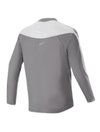 Alpinestars A-Supra Race Jersey - Long Sleeve, MTB Jersey, Dark Gray and White, back view featuring small star logo, red shoulder graphics, and performance fit for off-road racing