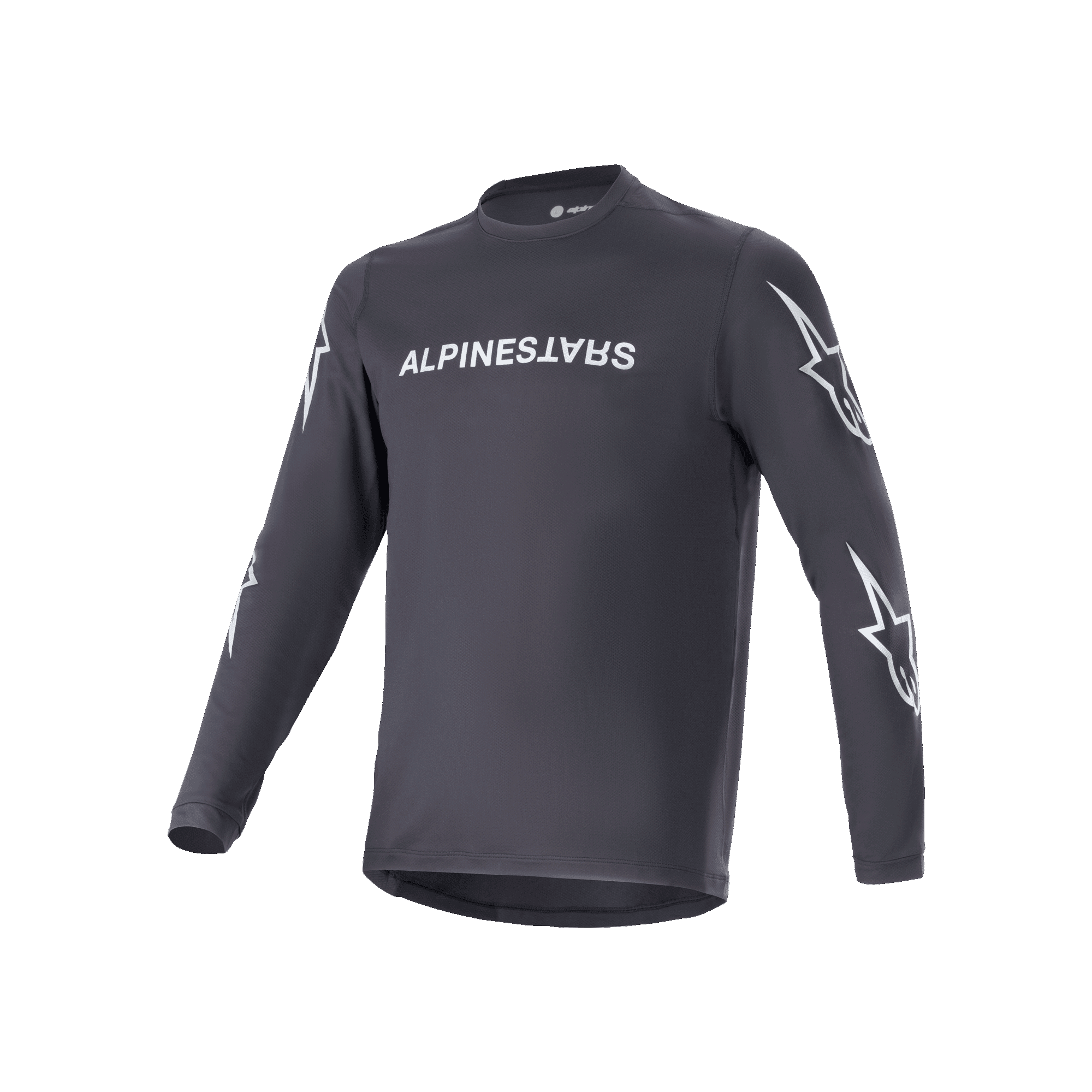 Alpinestars A-Dura Switch Long Sleeve Jersey, Black, white Alpinestars chest wordmark and star logos on sleeves, lightweight technical fabric, MTB cycling apparel