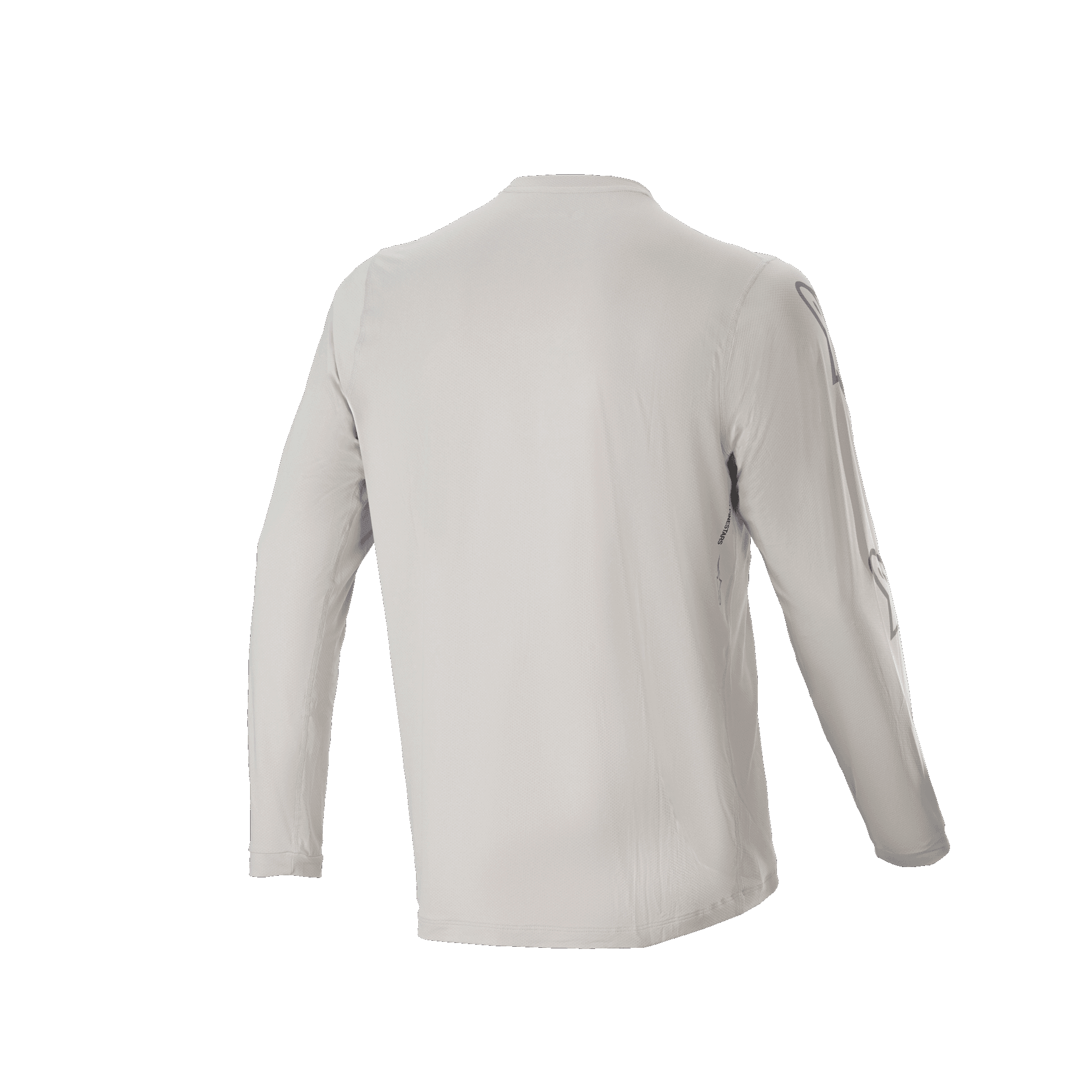 Alpinestars A-Dura Switch Long Sleeve Jersey, Light Gray, back view showing long sleeves and drop tail design, lightweight moisture-wicking jacquard fabric for mountain biking