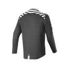 Alpinestars A-Dura Dri Oscar Langarmtrikot, Schwarz Reflektierend, Rückansicht mit weißen reflektierenden Streifen an Schultern und Armen, technisches recyceltes drirelease®-Gewebe, verlängerter Saum am Rücken für Offroad-Radsport