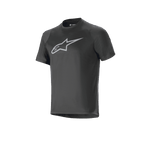 Alpinestars A-Dura Dri Oscar Kurzarmtrikot, Schwarz Reflektierend, mit einem großen, silbernen, reflektierenden Alpinestars-Logo auf der Brust, technisches Mountainbike-Trikot mit regulärer Passform