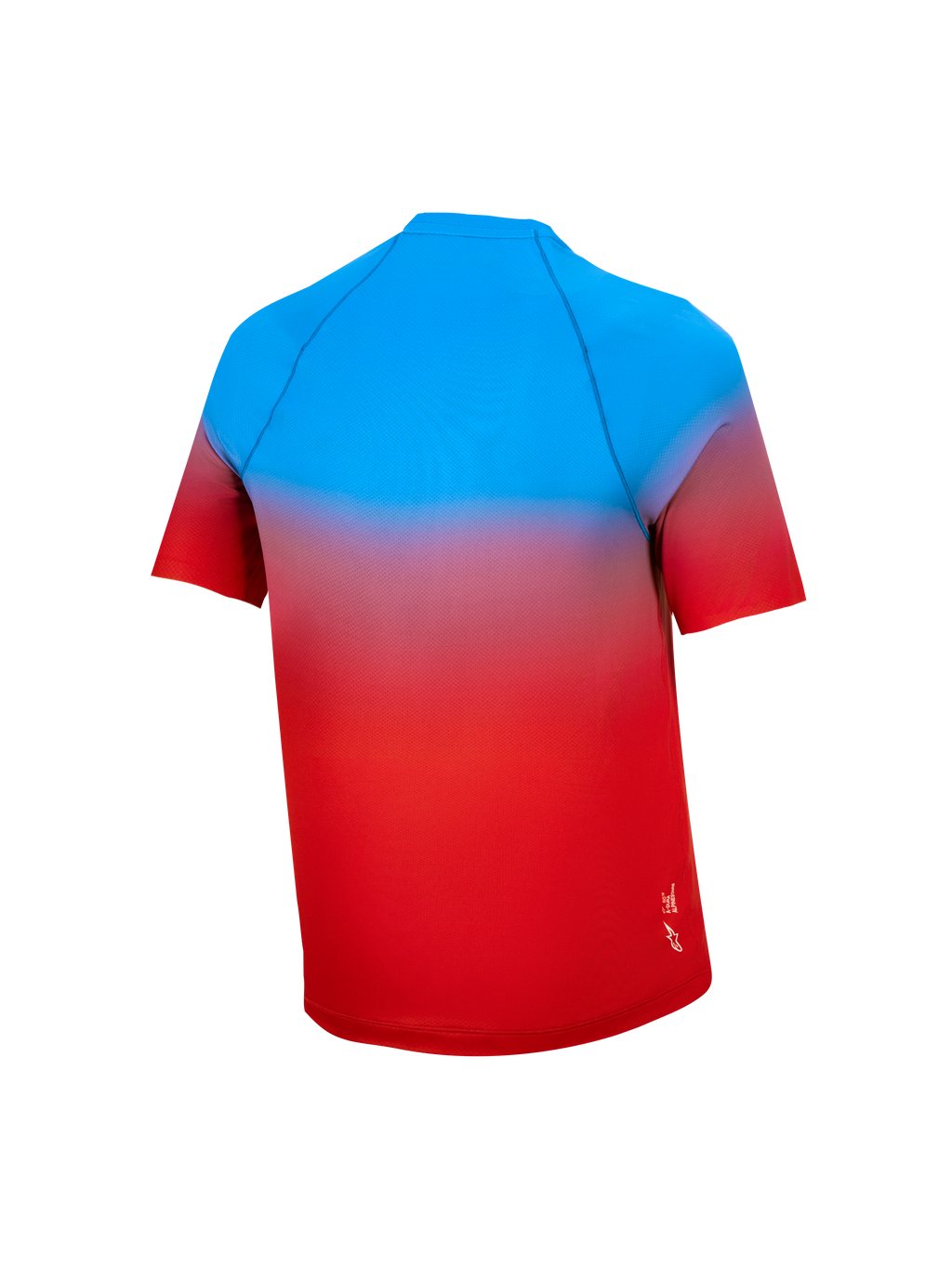 Jugend A-Dura Astars Trikot 2.0, Kurzarm-MTB-Trikot, hellrot-blauer Farbverlauf, Performance-Ausrüstung in der Rückansicht.