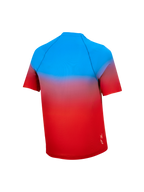 Jugend A-Dura Astars Trikot 2.0, Kurzarm-MTB-Trikot, hellrot-blauer Farbverlauf, Performance-Ausrüstung in der Rückansicht.
