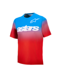 Jugendliche A-Dura Astars Trikot 2.0, blau-roter Farbverlauf, kurzärmeliges MTB-Trikot mit weißem Logo und Wortmarke.