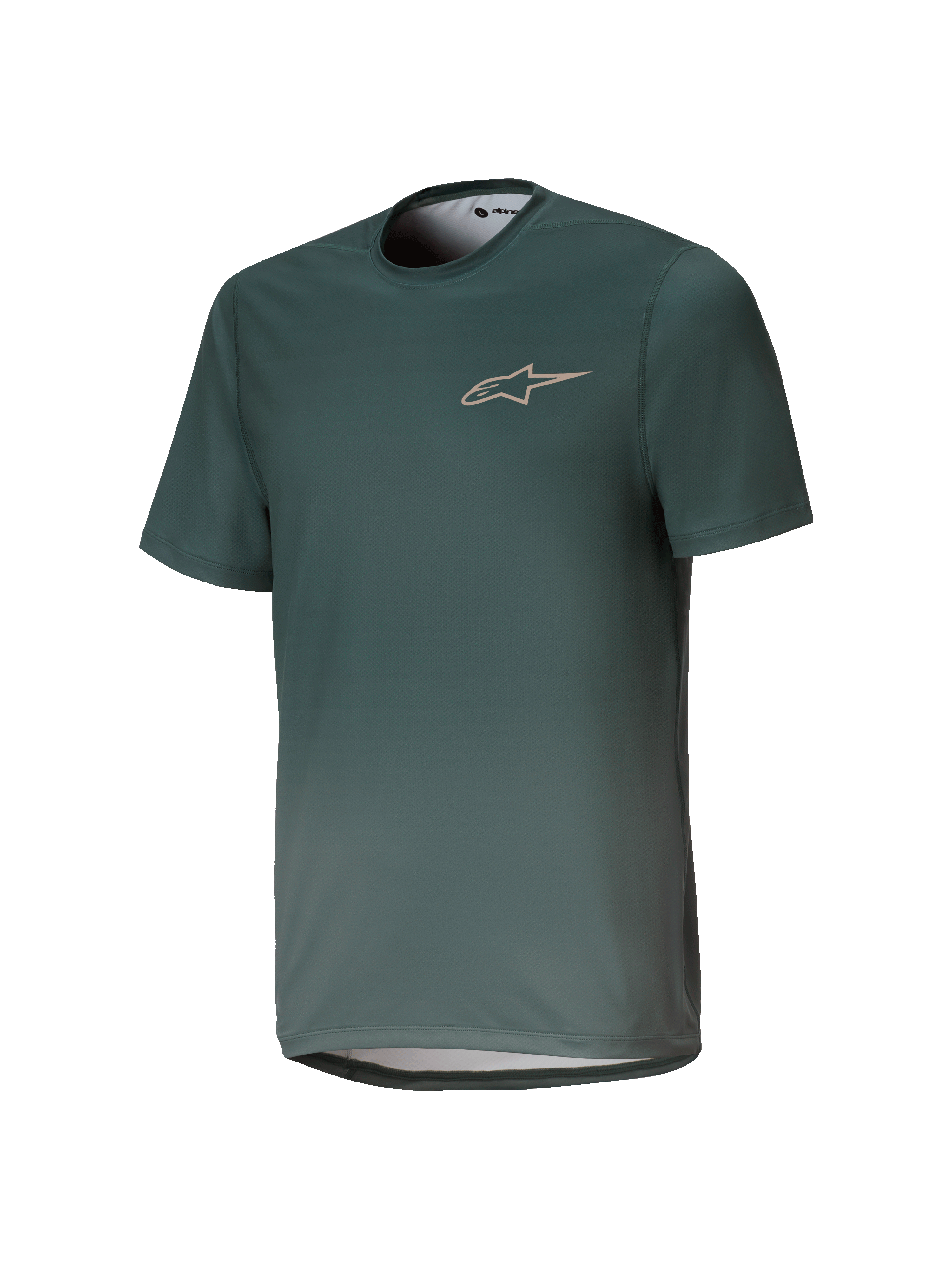 Alpinestars Youth A-Dura Rise Jersey, Short Sleeve MTB Jersey, Silver Pine Green, crew neck with subtle chest logo, lightweight breathable jacquard fabric, regular fit