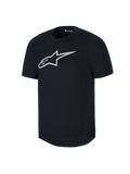 Alpinestars Youth A-Dura Short Sleeve Jersey, Black MTB Shirt, Large white Astars logo on chest, crew neck design, casual mountain biking performance apparel