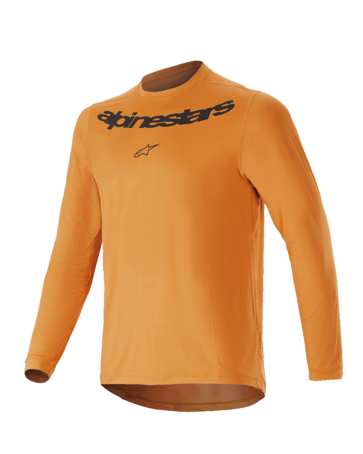 Alpinestars Youth A-Dura Rocker Langarm-Jersey, Dunkelgold, mit schwarzem Alpinestars-Schriftzug und Logo auf der Brust, Rundhalsausschnitt, verlängerter Rückensaum, leichte Performance-Mountainbike-Bekleidung