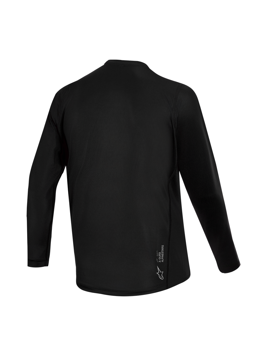 Black Stella A-Dura Ride Long Sleeve Jersey for women, back view showing jacquard texture and Alpinestars logo branding.