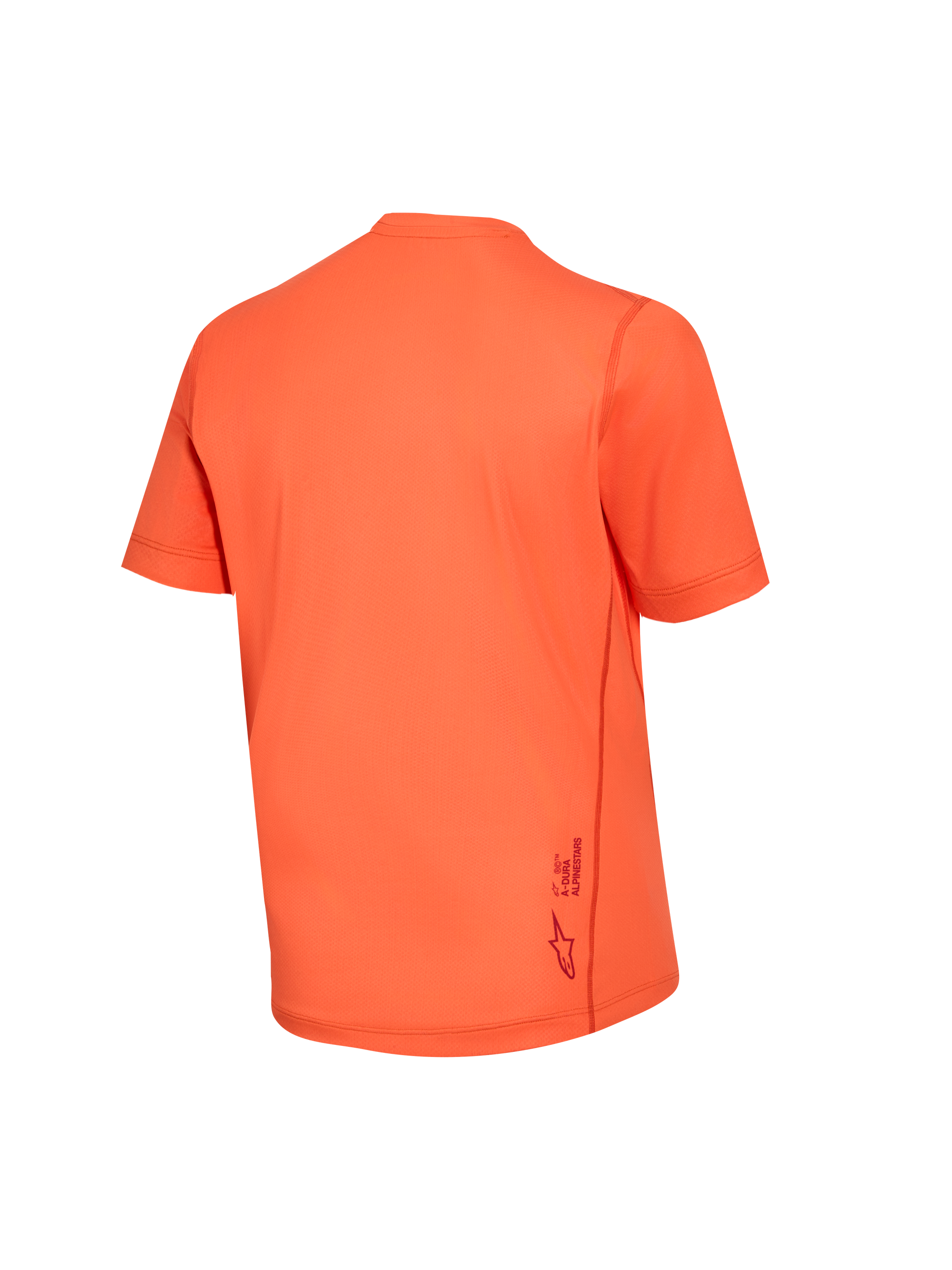Women's Stella A-Dura Ride Jersey in orange, back view showing the performance jacquard fabric and lower logo detail.