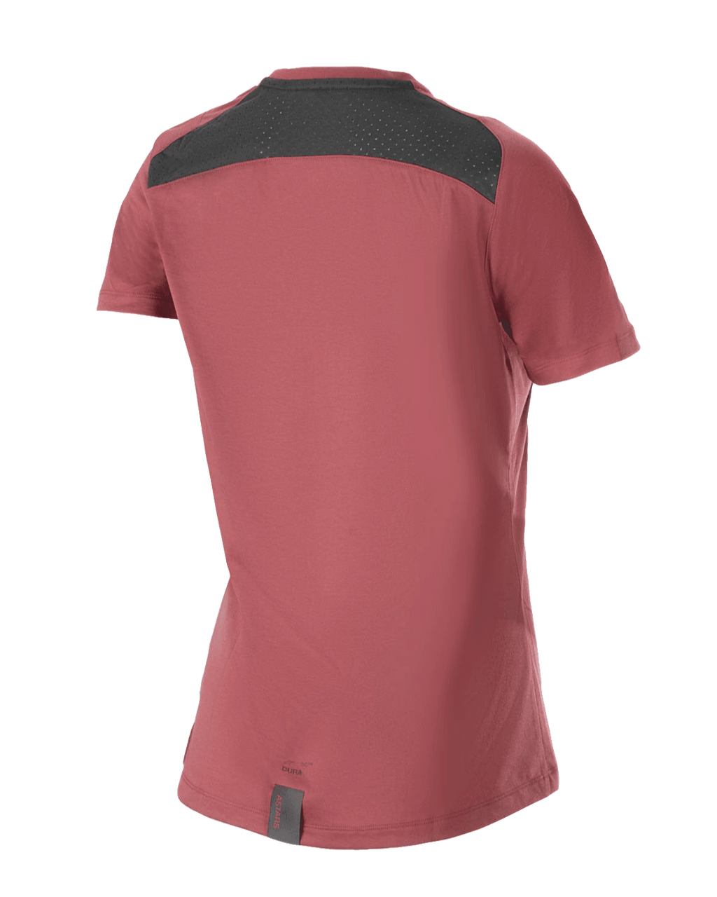 Alpinestars Stella A-Dura Dri Switch Kurzarm-MTB-Trikot für Damen, Burgund, Rückansicht mit schwarzem Mesh-Einsatz zur Belüftung und verlängertem Rückenteil
