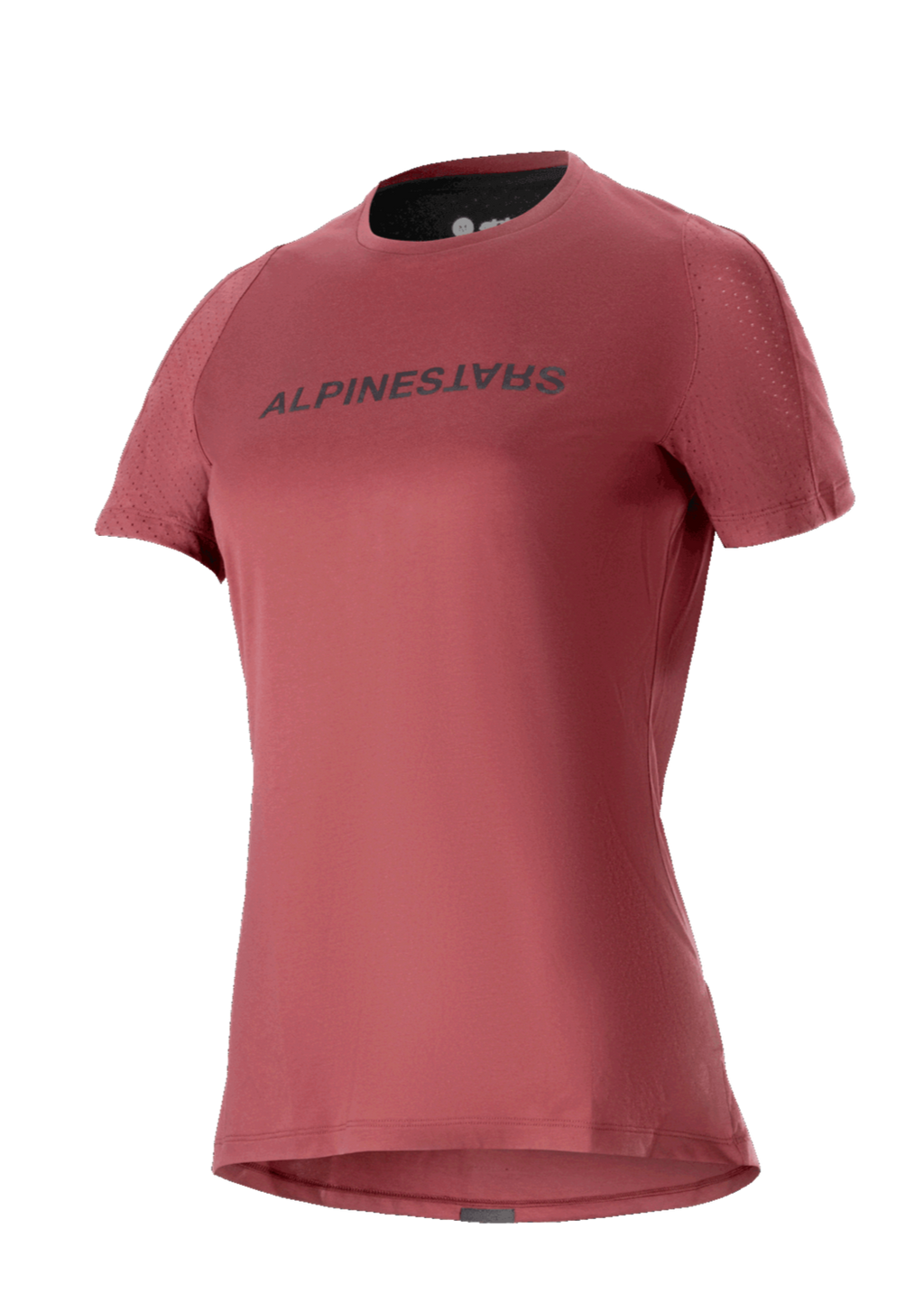 Alpinestars Stella A-Dura Dri Switch Damen-Trikot, Kurzarm-MTB-Shirt, Burgunderrot mit schwarzem Logo, perforierte Mesh-Ärmel für Atmungsaktivität, Performance-Radsportbekleidung