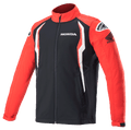 Alpinestars Honda Softshell Jacket, Sportswear Jacket, Red and Black with white accents, contrast panels, high track collar with front zipper, Honda and Alpinestars logos on chest and shoulders, motorsport-inspired lifestyle apparel