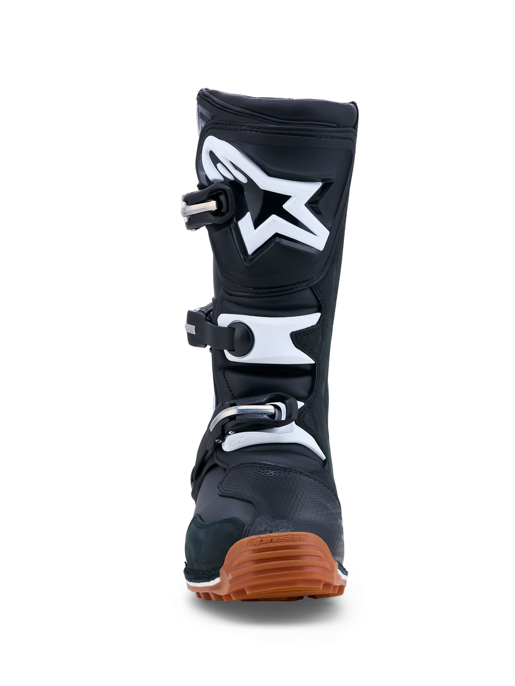 Alpinestars Tech-T Stiefel, Trial-Motorradstiefel für Herren, Schwarz und Weiß, braune Gummisohle, Lederkonstruktion