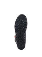 Alpinestars Tech-T Stiefel, Sohlenansicht, schwarze Gummiaußensohle mit strukturiertem hexagonalem Grip-Muster, entwickelt für Sensibilität beim Trial-Fahren und Kontrolle auf den Fußrasten.