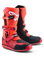Alpinestars Tech-T Boots, Trials Motorcycle Boots in Red Fluo and Black, CE Certified leather and microfiber construction with high-grip trials sole and TPU shinplate protection.