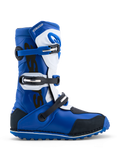 Alpinestars Tech-T Trials Boots, blue and white leather motorcycle boots with a triple buckle system and high-grip rubber sole.