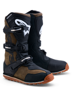 Alpinestars Tech-T Stiefel, Trial-Motorradstiefel in Braun und Schwarz, aus Leder mit ergonomischer TPU-Schienbeinplatte und griffiger Gummisohle, CE-zertifiziert.