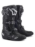 Alpinestars Tech 10 Stiefel, Motocross-Stiefel, Schwarz mit weißen Alpinestars-Logos, Dreifach-Schnallen-Verschlusssystem, robuste TPU-Schale mit verstärktem Knöchelschutz, stromlinienförmiges Design für Hochleistungs-Offroad-Rennsport