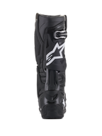Alpinestars Tech 10 Stiefel, Schwarz, Rückansicht mit weißem Stern-Logo an der Wade, strapazierfähige TPU-Schale und Mikrofaser-Konstruktion, konzipiert für High-Performance-Motocross und Offroad-Einsätze