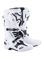 Alpinestars Tech 10 Motocross-Stiefel, Weiß mit schwarzen Akzenten, robustes, hochgeschnittenes Design mit dreifachem Schnallen-Verschlusssystem, TPU-Schalenschutz und fortschrittlicher Flexionskontrolle, professionelles Offroad-Rennschuhwerk