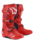 Alpinestars Tech 10 Stiefel, Motocross-Stiefel, Rot mit weißen Logos, mit Dreifach-Schnallen-Verschlusssystem und schwarzen Sohlen, strapazierfähiges Schuhwerk für den Offroad-Rennsport