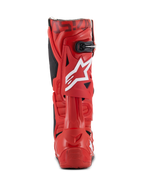 Alpinestars Tech 10 Stiefel, Motocross-Stiefel, Rot, Rückansicht mit weißem Stern-Logo an der Wade, schwarzer Schnalle oben und strapazierfähiger roter TPU-Schale für Offroad-Performance.