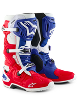 Alpinestars Limited Edition Fortitude Tech 10 Stiefel, Motocross-Stiefel, Leuchtendes Rot, Weiß und Blau, mit dreifachem Schnallenverschluss, Astars-Branding und patriotischem Design, strapazierfähige TPU- und Mikrofaser-Konstruktion für Elite-Offroad-Performance