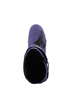 Alpinestars Tech 10 Stiefel, Motocross-Stiefel, Ultraviolet Black, Draufsicht mit Blick in die Einstiegsöffnung, lila Mikrofaser- und schwarze TPU-Konstruktion mit weißem Logo, professionelles Offroad-Rennschuhwerk