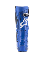 Alpinestars Tech 10 Stiefel, Blau und Schwarz, Rückansicht mit weißem Stern-Logo und Schnallendetail, Hochleistungs-Motocross-Fußbekleidung für Offroad-Rennen