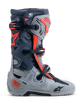 Alpinestars Tech-10 Enduro Stiefel, Offroad-Rennstiefel in Grau und Neonrot mit DCHP- und TPU-Schutz.