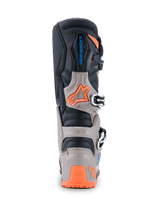 Alpinestars 2026 Tech 7 Enduro Boots, Rear view, Black Warm Gray and Orange Fluo, featuring TPU protection, Alpinestars branding, and secure buckle system for off-road riding