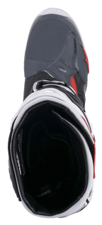 Alpinestars Tech 10 Supervented Boots, Motocross Boots, Black White Mid Gray Red, top-down view looking into the interior mesh lining and padded collar, technical design for high-airflow performance