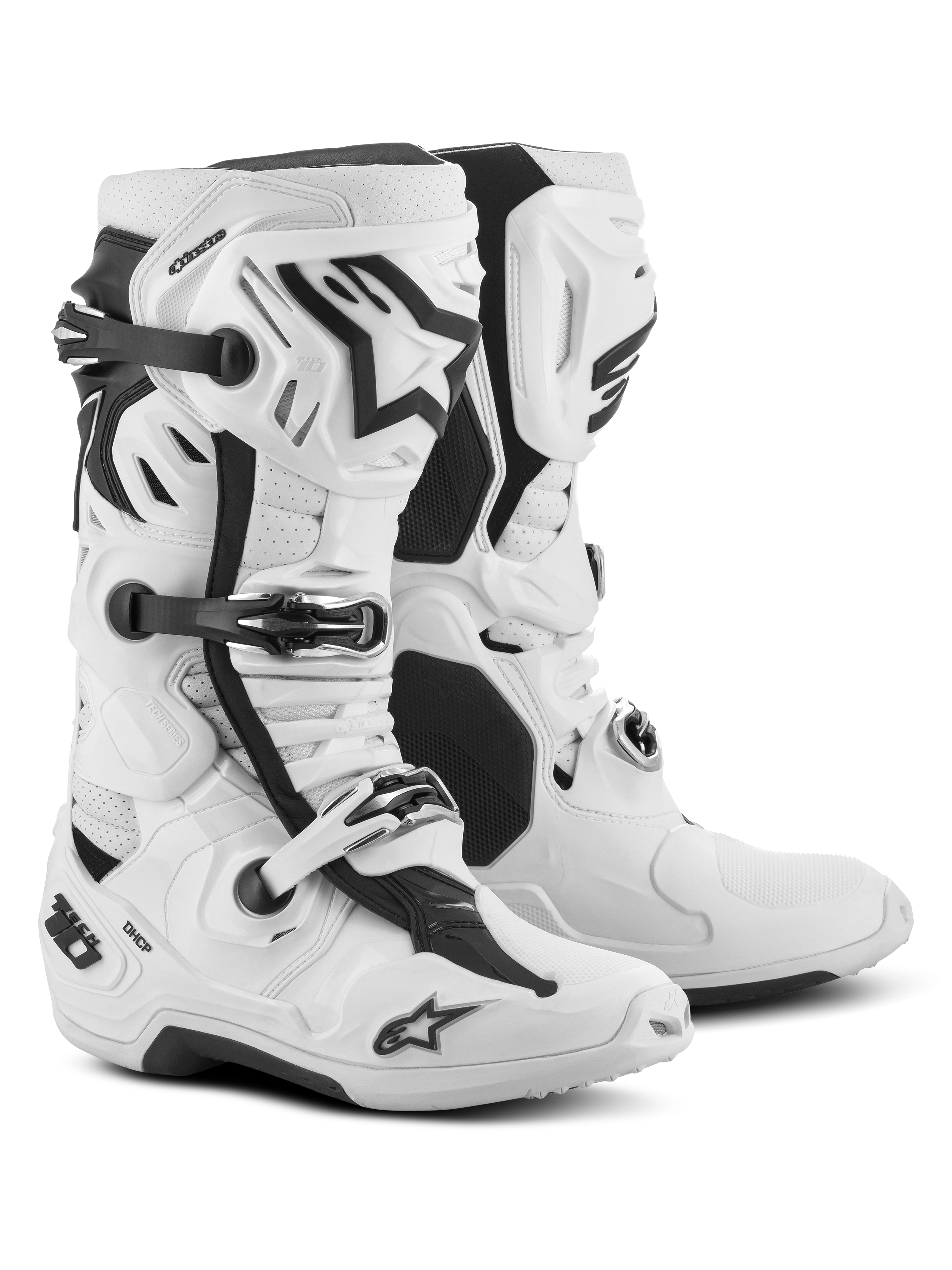 Alpinestars Tech 10 Supervented Stiefel, Motocross-Stiefel, Weiß, mit vorderen Lufteinlassöffnungen, belüfteter Schienbeinplatte und verstellbarem Schnallensystem, Hochleistungs-Offroad-Rennschuh